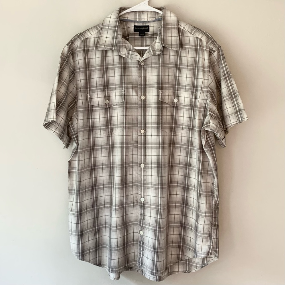 Banana Republic Short Sleeve Button Down Mens Dress Shirt Size Large